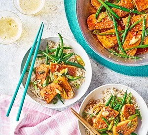  Go meat-free with this moreish tofu-based dish served with rice and green beans. The braise is loaded with heat and umami flavour for the tofu to soak up