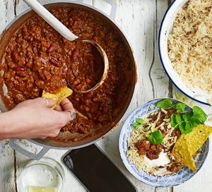  This warming aubergine chilli is low fat and four of your five-a-day. Serve up this smoky spiced vegetarian supper with brown rice and all your favourite trimmings